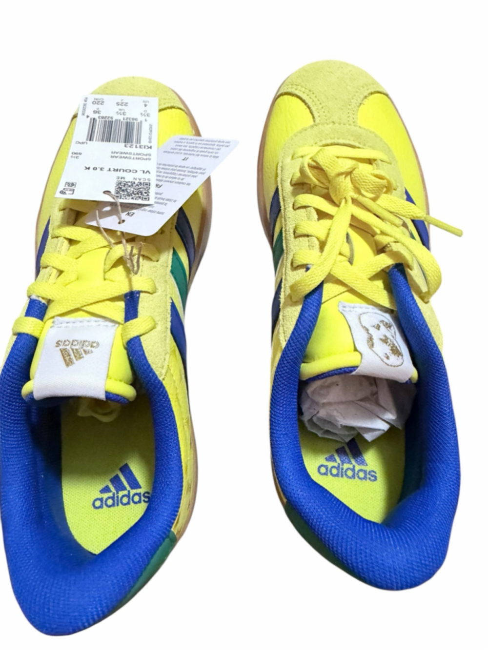 Boys Adidas VL Court 3.0 Sneakers Size 4 Yellow Blue - Picture 8 of 12